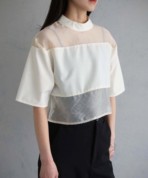 cheriella(シェリエラ)の「【cheriella】WEB限定シアー切替えプルオーバー(シャツ/ブラウス・レディース・アイボリー/ブラック/ブラウン・M)」の6枚目の写真