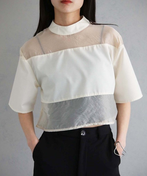 cheriella(シェリエラ)の「【cheriella】WEB限定シアー切替えプルオーバー(シャツ/ブラウス・レディース・アイボリー/ブラック/ブラウン・M)」の5枚目の写真