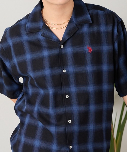 U.S. POLO ASSN.(ユーエスポロアッスン)の「U.S. POLO ASSN./ユーエスポロアッスン オープンカラーショートスリーブシャツ(シャツ/ブラウス・メンズ・ネイビー/インディゴブルー/ブラック×ホワイト/ブラック×ブルー・LL/S/M/L)」の2枚目の写真