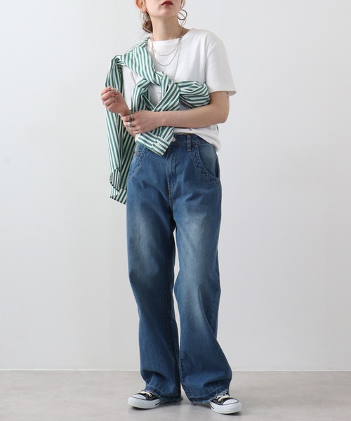 atONE（アットワン）の「atONE ヴィンテージ風ポケット加工セミワイドパンツ（デニムパンツ・レディース・ブルー/ライトブルー/グレー系その他5・LL/3L/4L/L/M）」の8枚目の写真