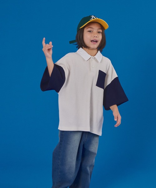 PAIRMANON STREET（ペアマノンストリート）の「【PAIRMANON STREET】半袖 ワッフル 配色 ラガー ポロ シャツ（ポロシャツ・キッズ・ベージュ/ネイビー/アイボリー/ブラック・100/110/120/130/140/150/90）」の5枚目の写真