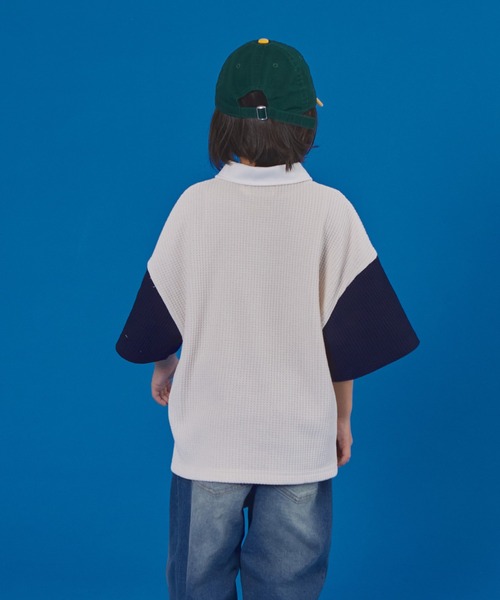 PAIRMANON STREET（ペアマノンストリート）の「【PAIRMANON STREET】半袖 ワッフル 配色 ラガー ポロ シャツ（ポロシャツ・キッズ・ベージュ/ネイビー/アイボリー/ブラック・100/110/120/130/140/150/90）」の6枚目の写真