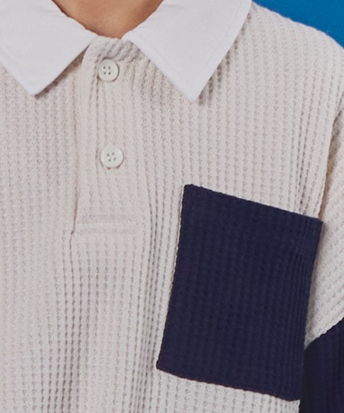 PAIRMANON STREET（ペアマノンストリート）の「【PAIRMANON STREET】半袖 ワッフル 配色 ラガー ポロ シャツ（ポロシャツ・キッズ・ベージュ/ネイビー/アイボリー/ブラック・100/110/120/130/140/150/90）」の7枚目の写真
