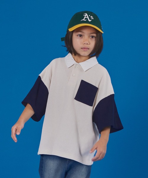 PAIRMANON STREET（ペアマノンストリート）の「【PAIRMANON STREET】半袖 ワッフル 配色 ラガー ポロ シャツ（ポロシャツ・キッズ・ベージュ/ネイビー/アイボリー/ブラック・100/110/120/130/140/150/90）」の8枚目の写真