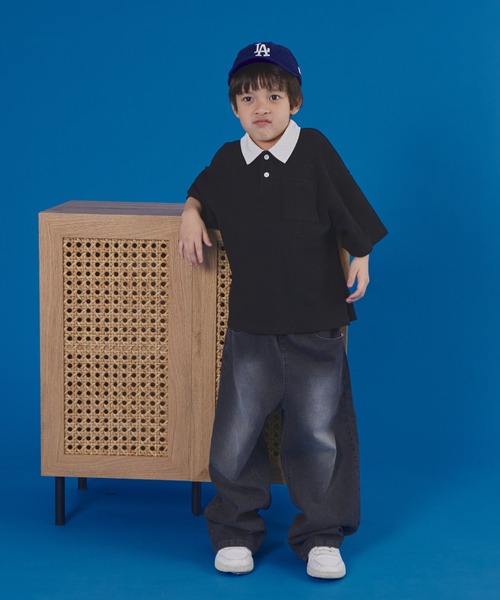 PAIRMANON STREET（ペアマノンストリート）の「【PAIRMANON STREET】半袖 ワッフル 配色 ラガー ポロ シャツ（ポロシャツ・キッズ・ベージュ/ネイビー/アイボリー/ブラック・100/110/120/130/140/150/90）」の9枚目の写真