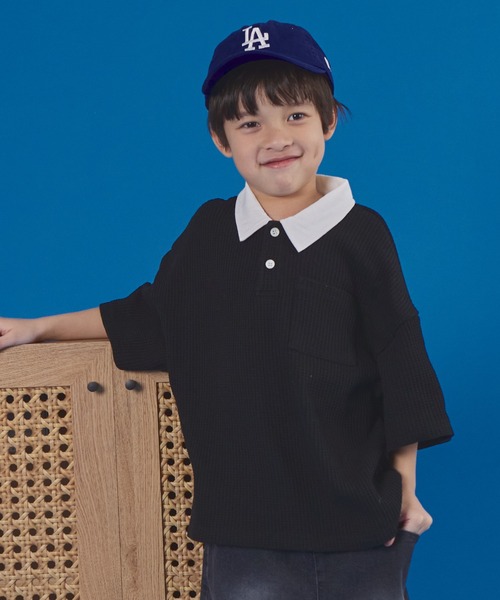 PAIRMANON STREET（ペアマノンストリート）の「【PAIRMANON STREET】半袖 ワッフル 配色 ラガー ポロ シャツ（ポロシャツ・キッズ・ベージュ/ネイビー/アイボリー/ブラック・100/110/120/130/140/150/90）」の10枚目の写真