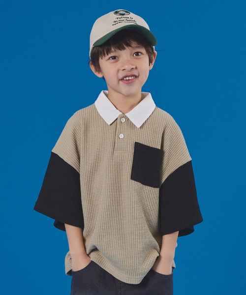 PAIRMANON STREET（ペアマノンストリート）の「【PAIRMANON STREET】半袖 ワッフル 配色 ラガー ポロ シャツ（ポロシャツ・キッズ・ベージュ/ネイビー/アイボリー/ブラック・100/110/120/130/140/150/90）」の14枚目の写真