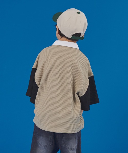 PAIRMANON STREET（ペアマノンストリート）の「【PAIRMANON STREET】半袖 ワッフル 配色 ラガー ポロ シャツ（ポロシャツ・キッズ・ベージュ/ネイビー/アイボリー/ブラック・100/110/120/130/140/150/90）」の16枚目の写真