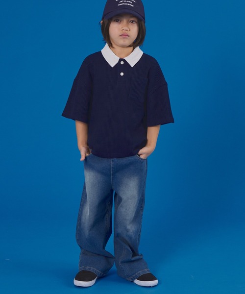 PAIRMANON STREET（ペアマノンストリート）の「【PAIRMANON STREET】半袖 ワッフル 配色 ラガー ポロ シャツ（ポロシャツ・キッズ・ベージュ/ネイビー/アイボリー/ブラック・100/110/120/130/140/150/90）」の18枚目の写真