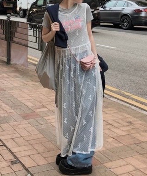 LYEON（リヨン）の「リボンチュールワンピース（ワンピース・レディース・オフホワイト・FREE）」の9枚目の写真