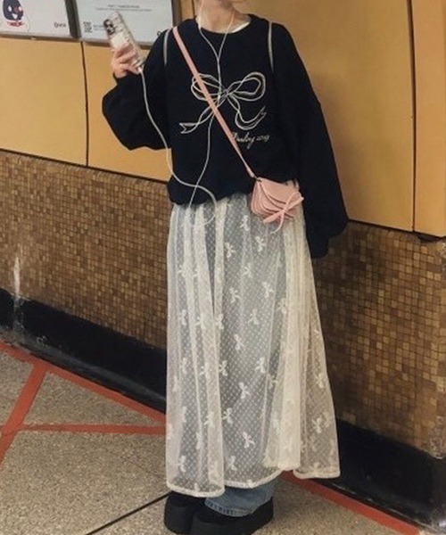 LYEON（リヨン）の「リボンチュールワンピース（ワンピース・レディース・オフホワイト・FREE）」の3枚目の写真