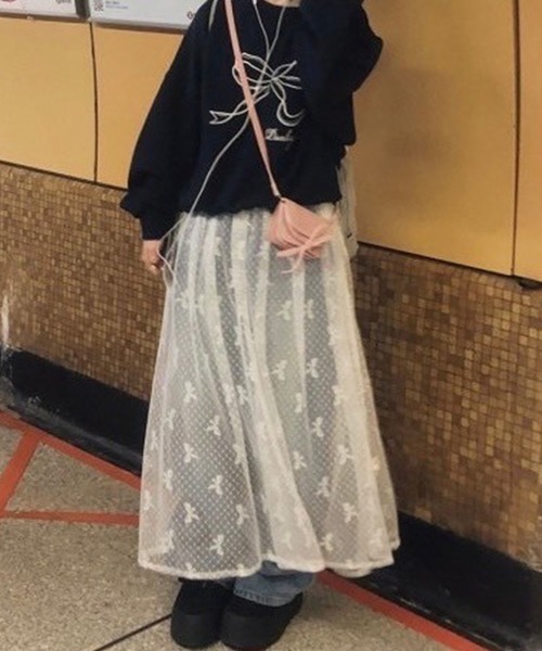 LYEON（リヨン）の「リボンチュールワンピース（ワンピース・レディース・オフホワイト・FREE）」の2枚目の写真