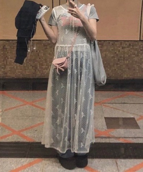 LYEON（リヨン）の「リボンチュールワンピース（ワンピース・レディース・オフホワイト・FREE）」の15枚目の写真