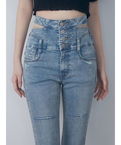 サイドオープンハイウエストフレアジーンズ（デニムパンツ