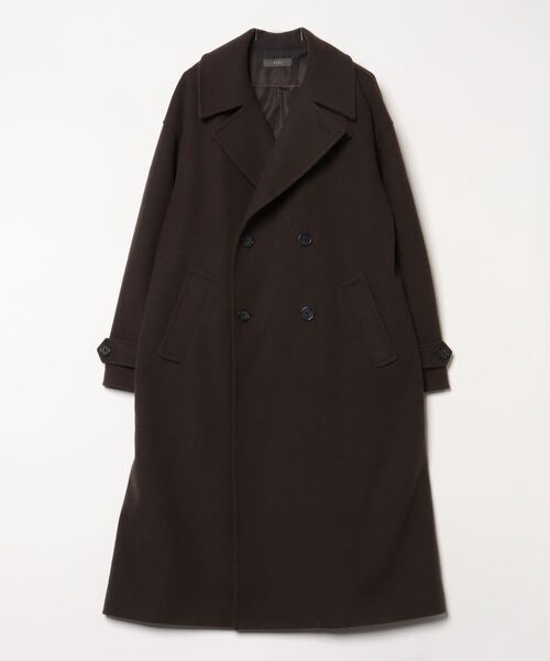 【美品】(CLEL)ダブルチェスターコート ダークブラウン <未使用> CLEL チェスターコート コート 「CLEL」Tech Melton Loose
