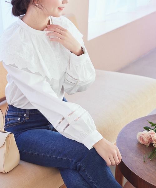 HALUHIROINE（ハルヒロイン）の「コットンレースカラーブラウス（シャツ/ブラウス・レディース・ブラック/オフホワイト・FREE）」の10枚目の写真