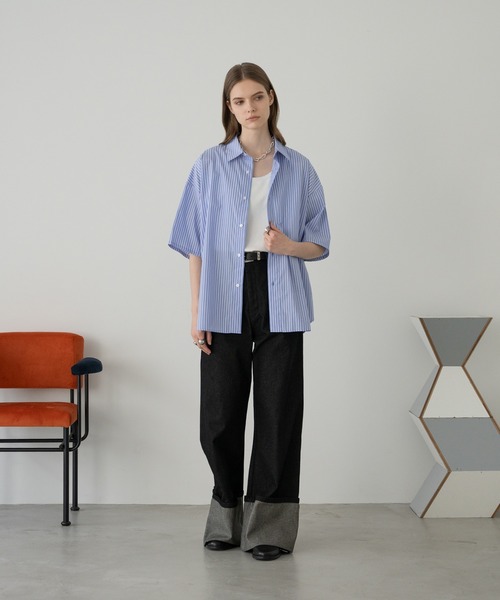 REGULAR COLLAR STRIPE SHIRT/レギュラーカラーストライプシャツ