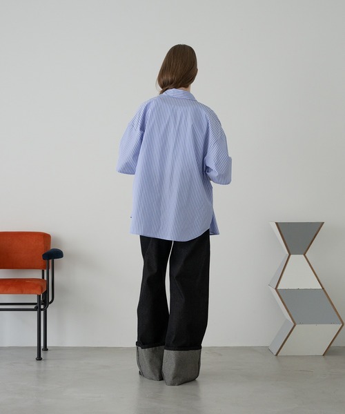 selle glant(セレグランテ)の「REGULAR COLLAR STRIPE SHIRT/レギュラーカラーストライプシャツ(シャツ/ブラウス・メンズ・ブルー/ナチュラル/ネイビー・SMALL/LARGE/MEDIUM)」の18枚目の写真