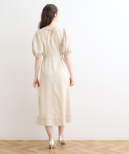 couture brooch（クチュールブローチ）の「◆配色ステッチランタンスリーブワンピース（ワンピース・レディース・ナチュラル/ブラック/アイボリー・36/38）」の6枚目の写真