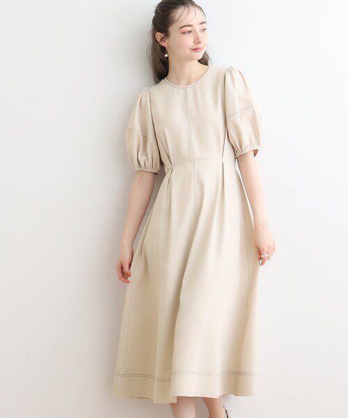 couture brooch（クチュールブローチ）の「◆配色ステッチランタンスリーブワンピース（ワンピース・レディース・ナチュラル/ブラック/アイボリー・36/38）」の7枚目の写真