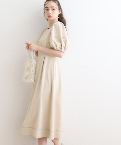 couture brooch（クチュールブローチ）の「◆配色ステッチランタンスリーブワンピース（ワンピース・レディース・ナチュラル/ブラック/アイボリー・36/38）」の8枚目の写真