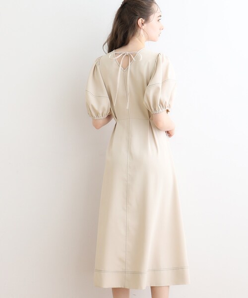 couture brooch（クチュールブローチ）の「◆配色ステッチランタンスリーブワンピース（ワンピース・レディース・ナチュラル/ブラック/アイボリー・36/38）」の9枚目の写真