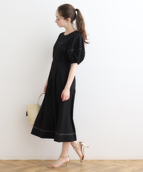 couture brooch（クチュールブローチ）の「◆配色ステッチランタンスリーブワンピース（ワンピース・レディース・ナチュラル/ブラック/アイボリー・36/38）」の14枚目の写真