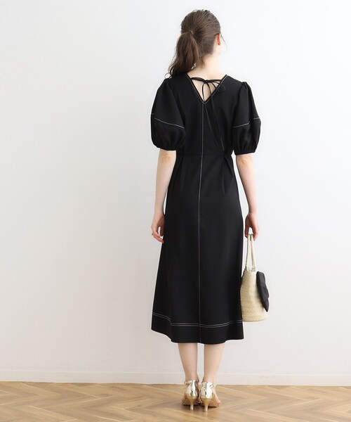 couture brooch（クチュールブローチ）の「◆配色ステッチランタンスリーブワンピース（ワンピース・レディース・ナチュラル/ブラック/アイボリー・36/38）」の16枚目の写真