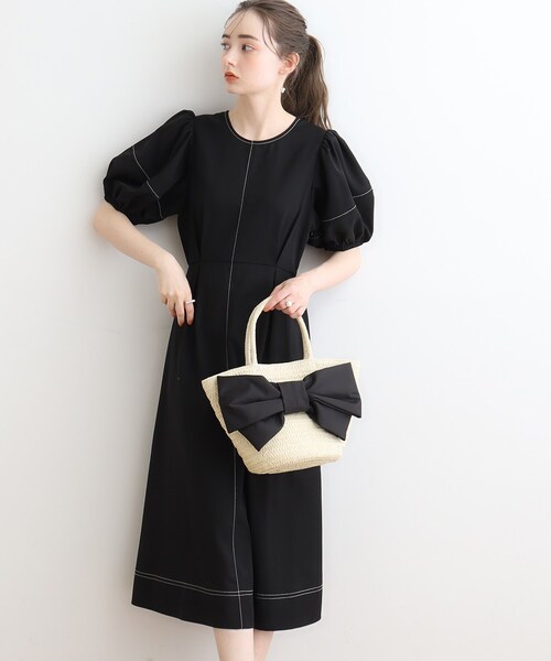 couture brooch（クチュールブローチ）の「◆配色ステッチランタンスリーブワンピース（ワンピース・レディース・ナチュラル/ブラック/アイボリー・36/38）」の17枚目の写真
