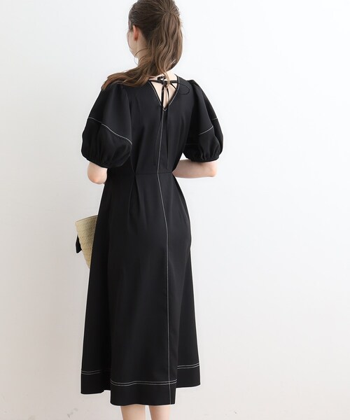 couture brooch（クチュールブローチ）の「◆配色ステッチランタンスリーブワンピース（ワンピース・レディース・ナチュラル/ブラック/アイボリー・36/38）」の19枚目の写真