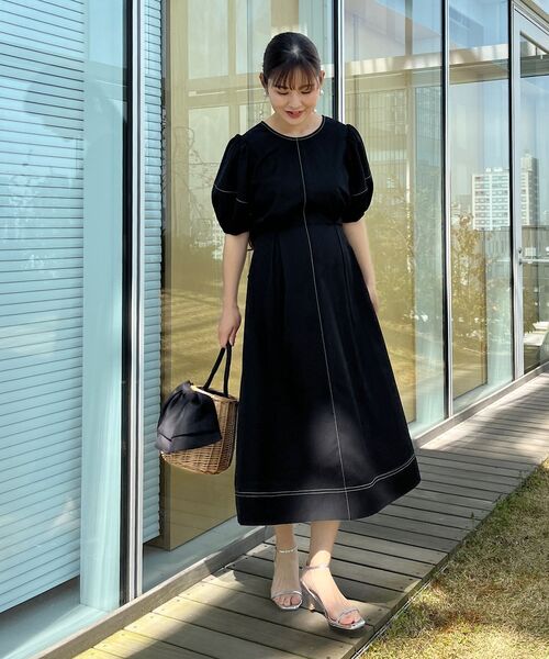 couture brooch（クチュールブローチ）の「◆配色ステッチランタンスリーブワンピース（ワンピース・レディース・ナチュラル/ブラック/アイボリー・36/38）」の20枚目の写真