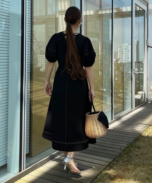 couture brooch（クチュールブローチ）の「◆配色ステッチランタンスリーブワンピース（ワンピース・レディース・ナチュラル/ブラック/アイボリー・36/38）」の21枚目の写真