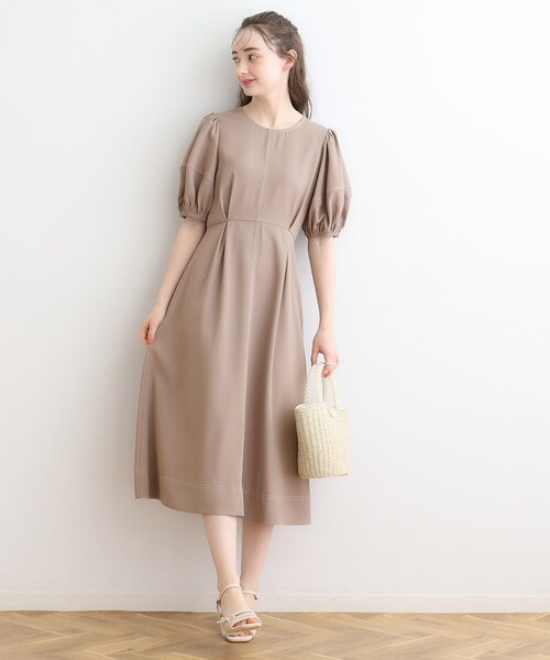 couture brooch（クチュールブローチ）の「◆配色ステッチランタンスリーブワンピース（ワンピース・レディース・ナチュラル/ブラック/アイボリー・36/38）」の22枚目の写真