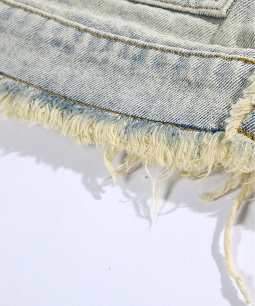 【セール】【neos】ルーズシルエット ビンテージウォッシュ フリンジ ノーカラー デニム ベスト（ベスト）｜neos（ネオス）