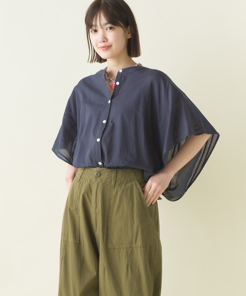 OMNES(オムネス)の「コットンドビードルマンシャツ半袖(シャツ/ブラウス・レディース・ホワイト/チャコール/ブラウン/ピンク・FREE)」の6枚目の写真
