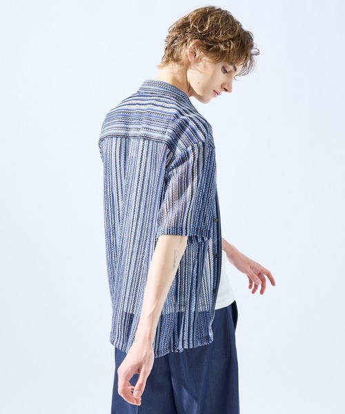 AH ABAHOUSE（エーエイチアバハウス）の「【AH ABAHOUSE】透かし編み 半袖 シャツ（シャツ/ブラウス・メンズ・イエロー/オレンジ/ブラウン/ブラック/ブルー/パープル/その他・48/46）」の3枚目の写真