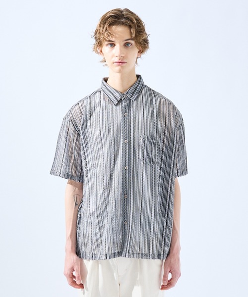 AH ABAHOUSE（エーエイチアバハウス）の「【AH ABAHOUSE】透かし編み 半袖 シャツ（シャツ/ブラウス・メンズ・イエロー/オレンジ/ブラウン/ブラック/ブルー/パープル/その他・48/46）」の12枚目の写真