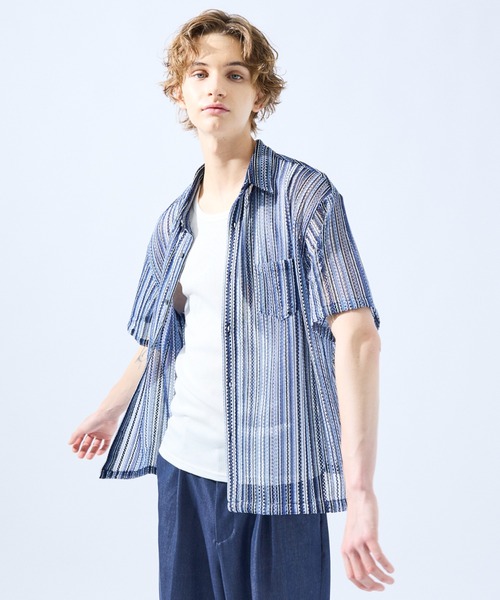 AH ABAHOUSE（エーエイチアバハウス）の「【AH ABAHOUSE】透かし編み 半袖 シャツ（シャツ/ブラウス・メンズ・イエロー/オレンジ/ブラウン/ブラック/ブルー/パープル/その他・48/46）」の20枚目の写真