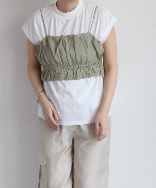 cepo（セポ）の「＜セットアイテム＞ビスチェ＋ノースリーブTee（ベスト・レディース・ベージュ/グリーン/ブラック・M）」の3枚目の写真