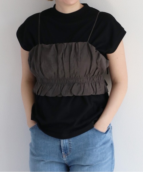 cepo（セポ）の「＜セットアイテム＞ビスチェ＋ノースリーブTee（ベスト・レディース・ベージュ/グリーン/ブラック・M）」の2枚目の写真