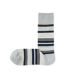 紳士　光沢感のある綿糸で編んだ　足なり直角　靴下（ボーダー）