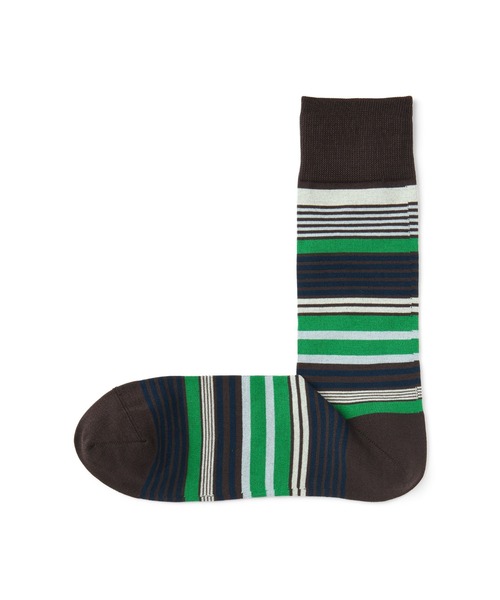 無印良品（ムジルシリョウヒン）の「紳士　光沢感のある綿糸で編んだ　足なり直角　靴下（ボーダー）（ソックス/靴下・メンズ・ライトグレー系4/ダークブラウン系2/ネイビー系1/ブルー系/レッド系4・25-27CM）」の2枚目の写真