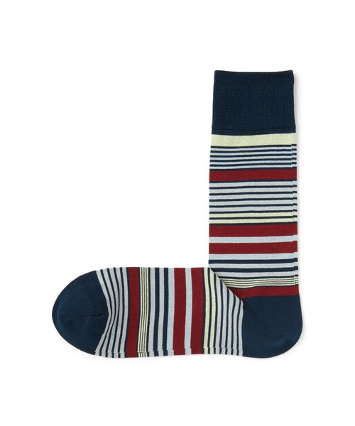 無印良品（ムジルシリョウヒン）の「紳士　光沢感のある綿糸で編んだ　足なり直角　靴下（ボーダー）（ソックス/靴下・メンズ・ライトグレー系4/ダークブラウン系2/ネイビー系1/ブルー系/レッド系4・25-27CM）」の3枚目の写真