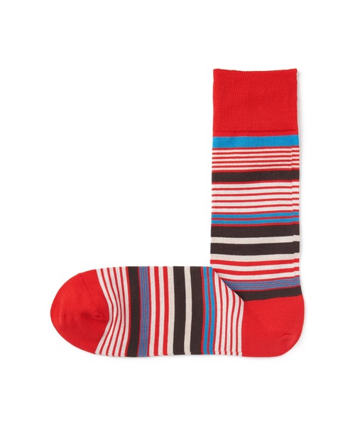 無印良品（ムジルシリョウヒン）の「紳士　光沢感のある綿糸で編んだ　足なり直角　靴下（ボーダー）（ソックス/靴下・メンズ・ライトグレー系4/ダークブラウン系2/ネイビー系1/ブルー系/レッド系4・25-27CM）」の5枚目の写真