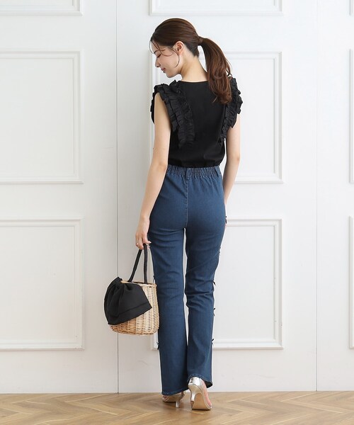 couture brooch(クチュールブローチ)の「◆リボン付きストレッチデニム(デニムパンツ・レディース・ブルー系その他/サックスブルー/ブラック・38/40)」の11枚目の写真