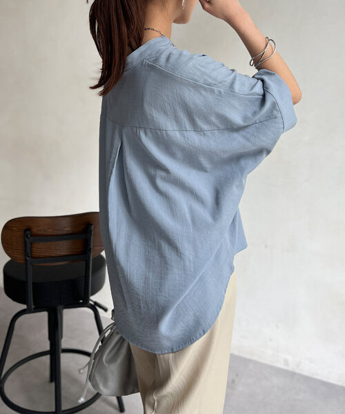 Chez toi(シェトワ)の「リネンタッチ袖ターンバックブラウス(シャツ/ブラウス・レディース・オレンジ/サックスブルー/オフホワイト/チャコールグレー・FREE)」の21枚目の写真