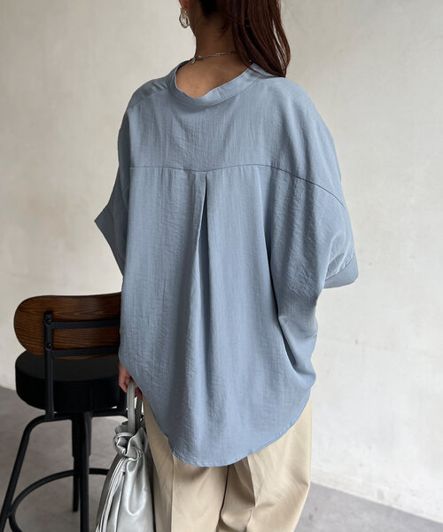 Chez toi(シェトワ)の「リネンタッチ袖ターンバックブラウス(シャツ/ブラウス・レディース・オレンジ/サックスブルー/オフホワイト/チャコールグレー・FREE)」の20枚目の写真