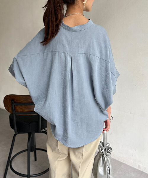 Chez toi(シェトワ)の「リネンタッチ袖ターンバックブラウス(シャツ/ブラウス・レディース・オレンジ/サックスブルー/オフホワイト/チャコールグレー・FREE)」の19枚目の写真
