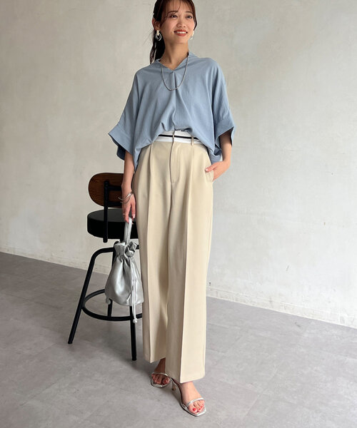 Chez toi(シェトワ)の「リネンタッチ袖ターンバックブラウス(シャツ/ブラウス・レディース・オレンジ/サックスブルー/オフホワイト/チャコールグレー・FREE)」の18枚目の写真
