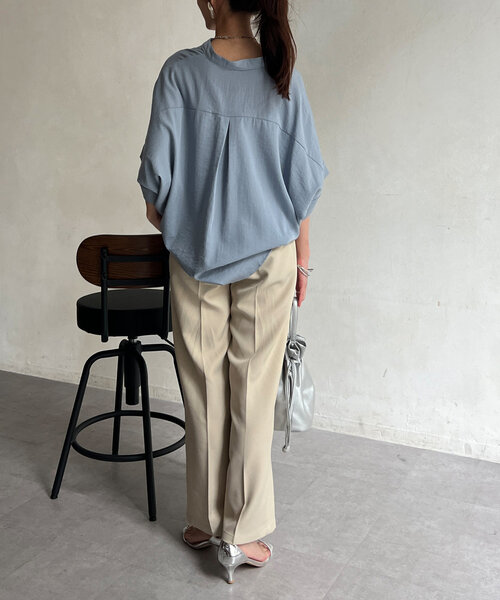 Chez toi(シェトワ)の「リネンタッチ袖ターンバックブラウス(シャツ/ブラウス・レディース・オレンジ/サックスブルー/オフホワイト/チャコールグレー・FREE)」の16枚目の写真
